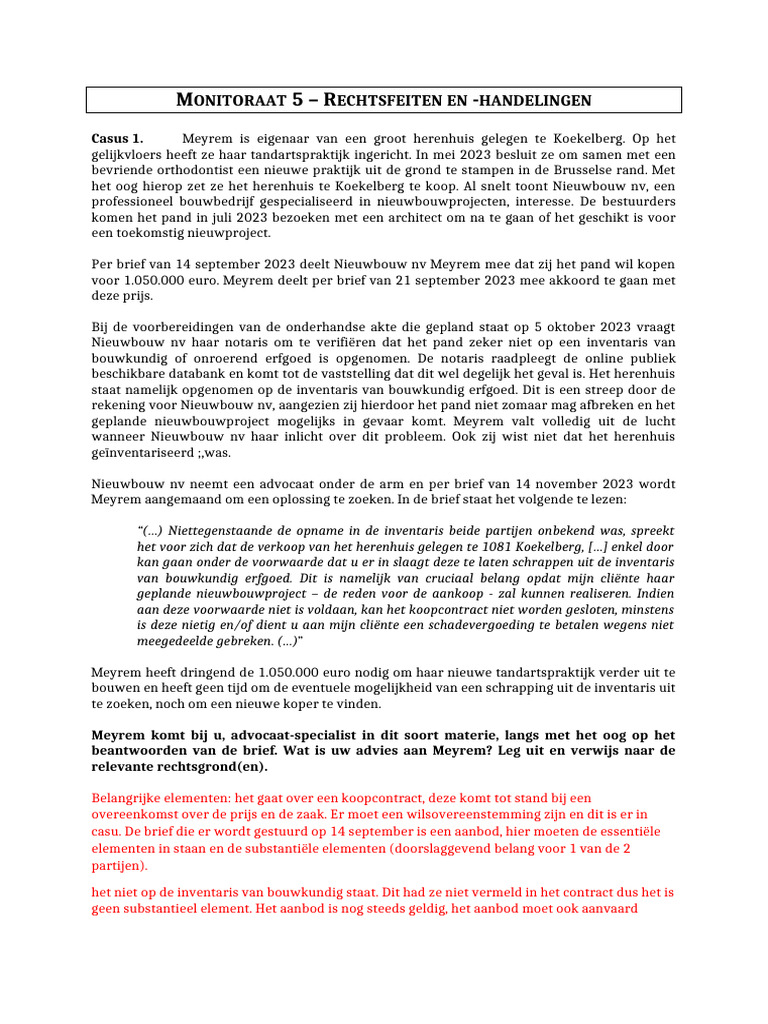Monitoraat 5 23-24 Rechtsfeiten en Handelingen Opgave | PDF