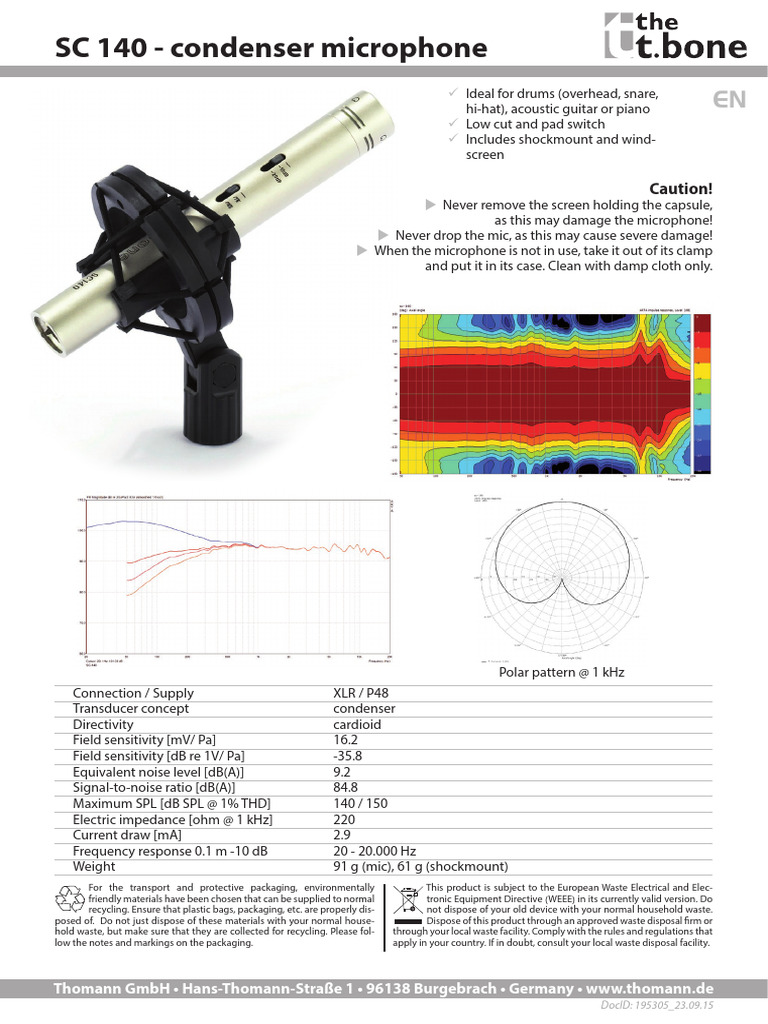 T.Bone SC 140 Condenser Microphone Guide | PDF | Microphone ...