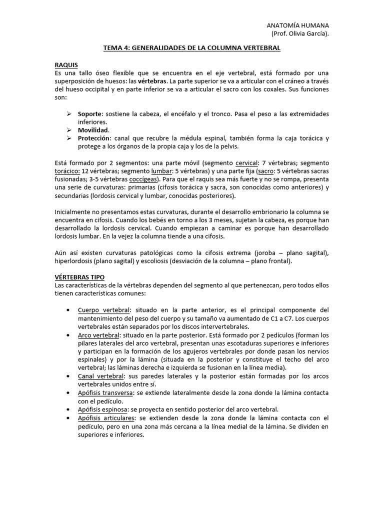 Generalidades de la Columna Vertebral | PDF | Vértebra | La columna ...