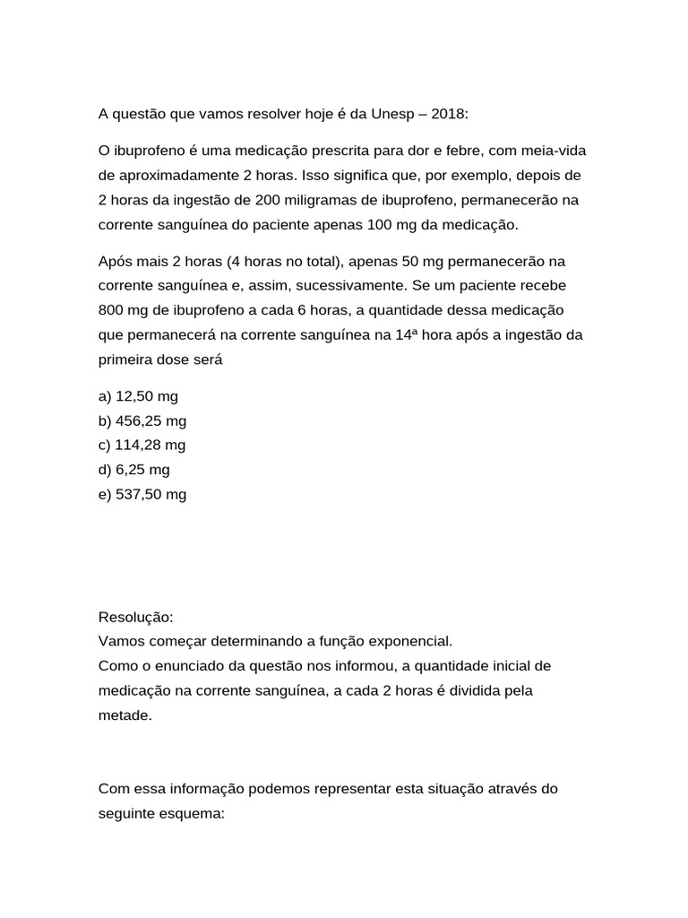 Ibuprofeno: Cálculo de Dosagem em 14 Horas | PDF