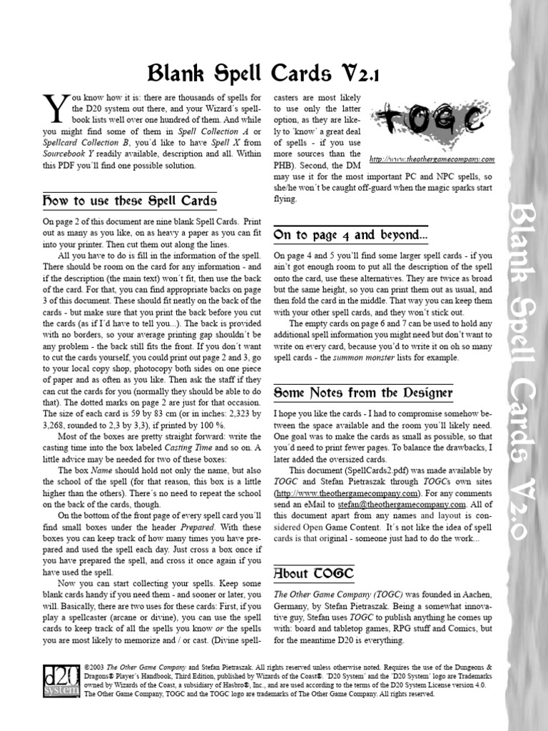 Spell Cards | PDF | Copyright | License