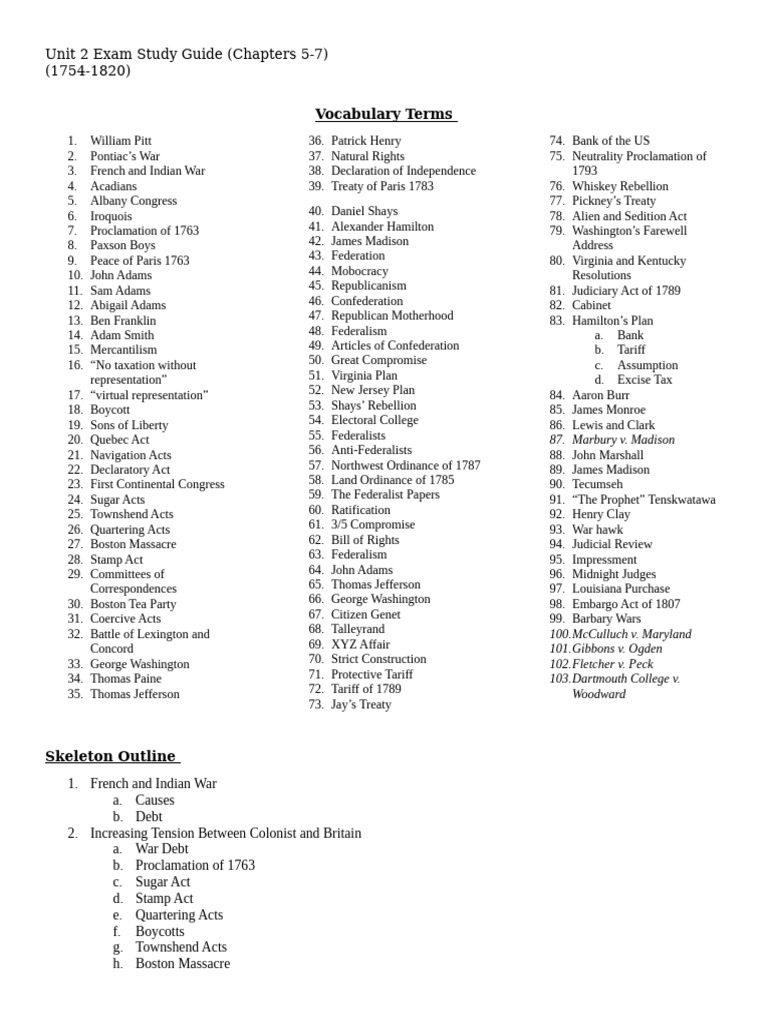 Unit+2+(Chap+5-7)+Study+Guide | PDF | Continental Congress | James Madison