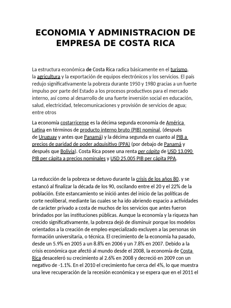 Economia y Administracion de Empresa de Costa Rica | PDF | Economias
