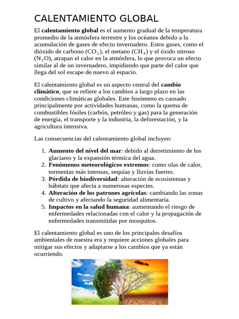El calentamiento global es el aumento gradual de la temperatura ...