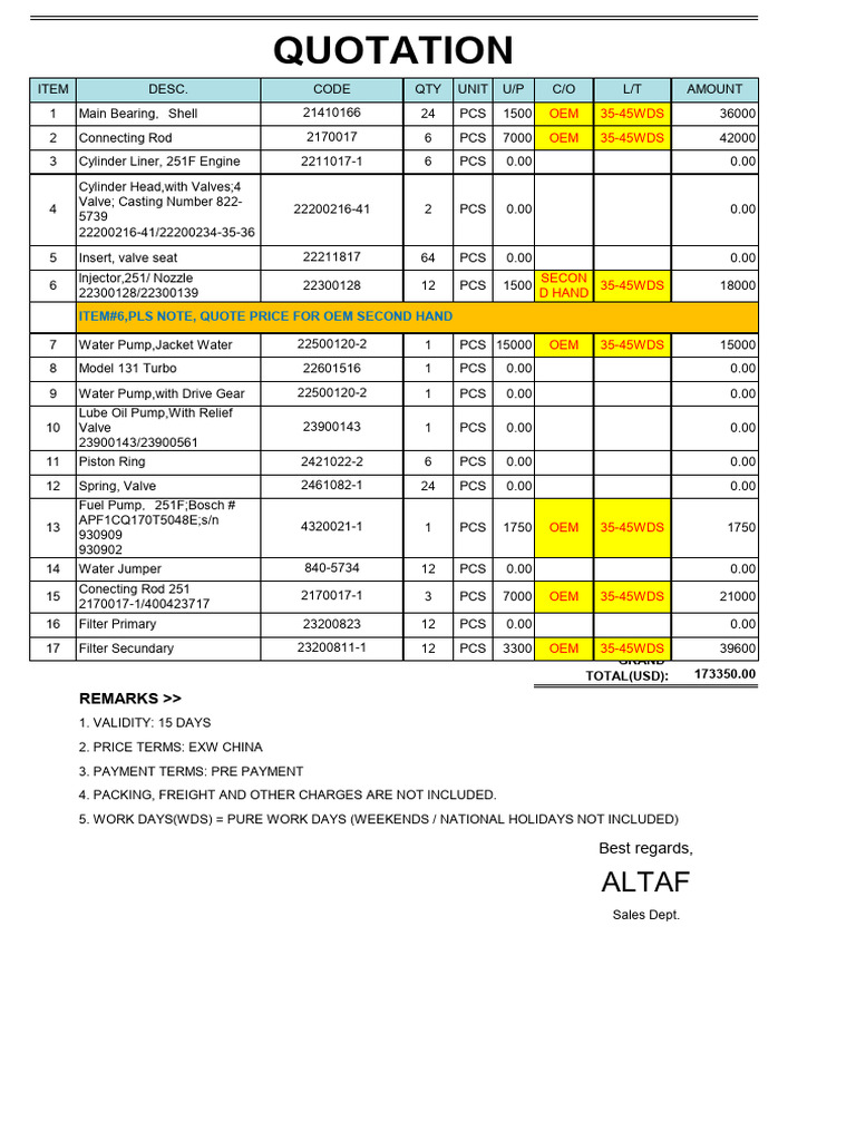 Y.A. MARINE QUOTATION (1) | PDF | Internal Combustion Engine ...
