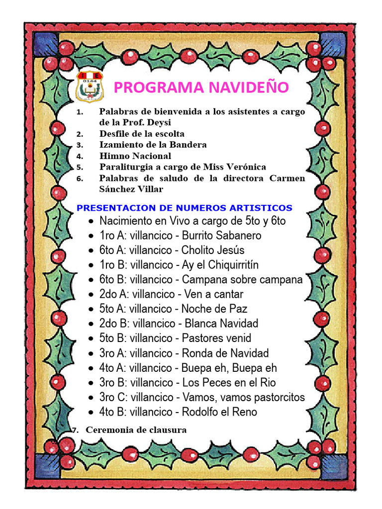 Programa Navideño: Villancicos y Ceremonia | PDF