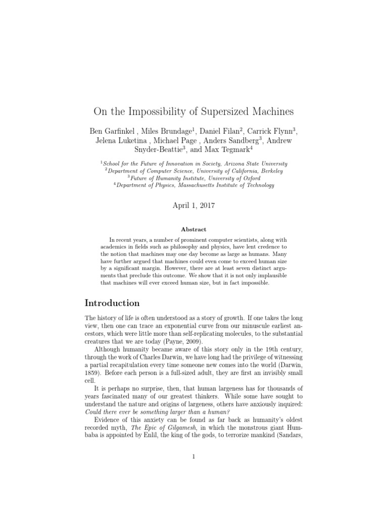 On The Impossibility of Supersized Machines (2017) | PDF | Theorem ...