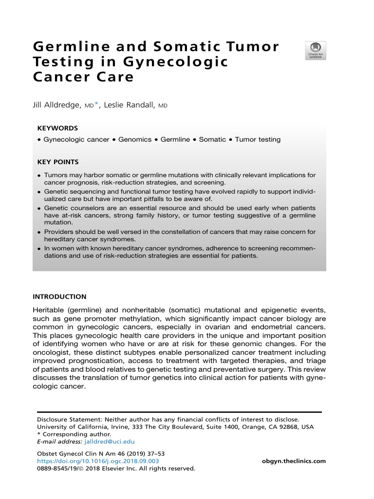 2019 GCNA Germline and Somatic Tumor Testing in Gynecologic Cancer Care ...