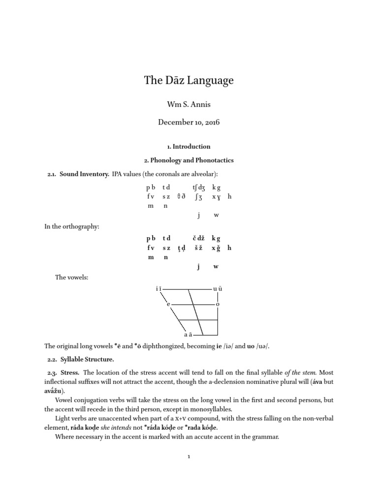 Overview of Dāz Language Phonology and Grammar | PDF | Stress ...