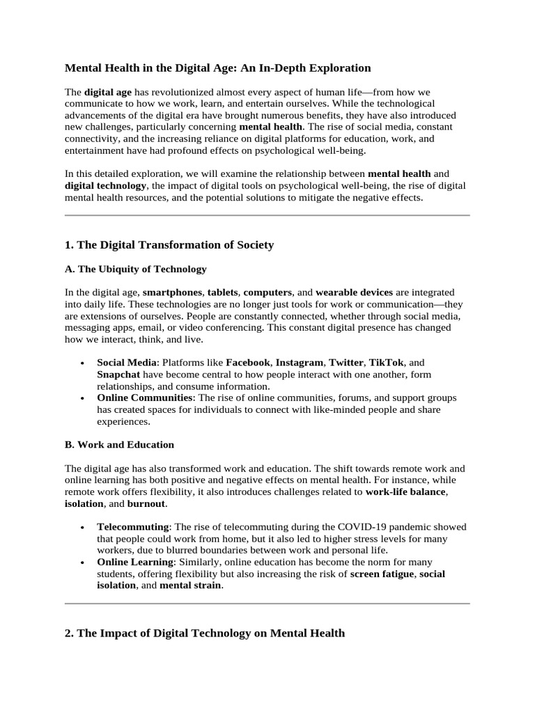 Mental Health in the Digital Era | PDF | Mental Health | Cognitive ...