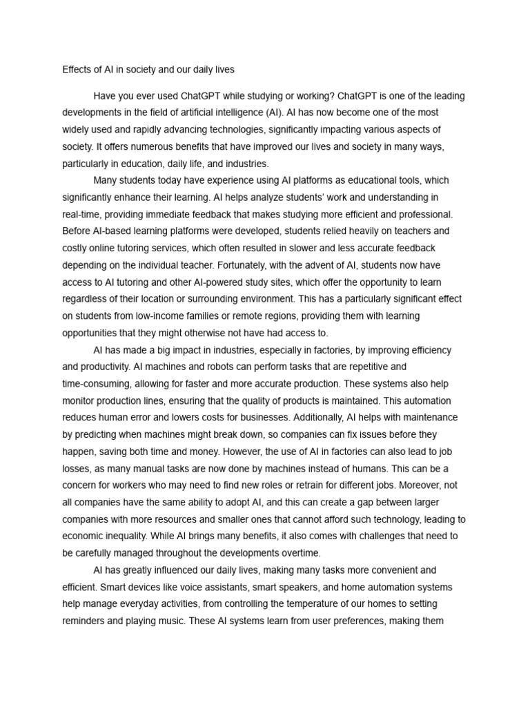 Impact of AI on Daily Life and Society | PDF | Artificial Intelligence ...