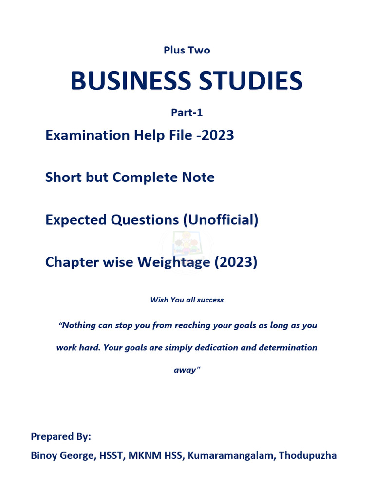 Plus Two Business Studies Exam Guide | PDF | Science | Experiment