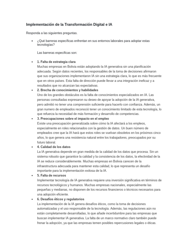 Implementación de La Transformación Digital e IA | PDF | Inteligencia ...