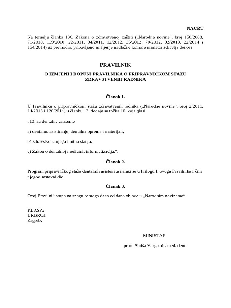 Pravilnik-Izmj Dop Pravil Priprav Staž Zdrav Radnika | PDF