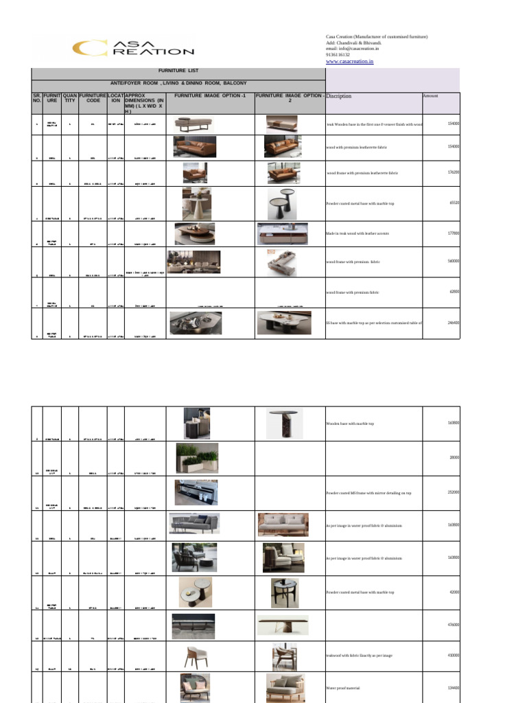 Custom Furniture Price List and Details | PDF | Furniture | Chair