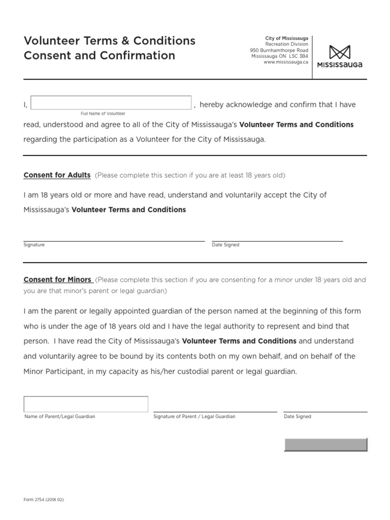Mississauga Volunteer Agreement Form | PDF