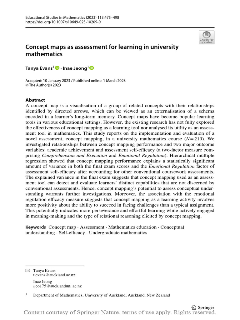 Concept Mapping in University Mathematics | PDF | Self Efficacy | Concept