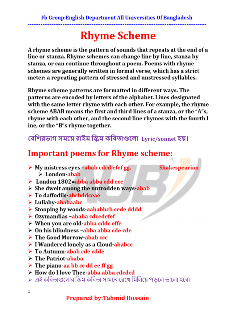 Understanding Rhyme Schemes in Poetry | PDF | The Canterbury Tales | Poetry