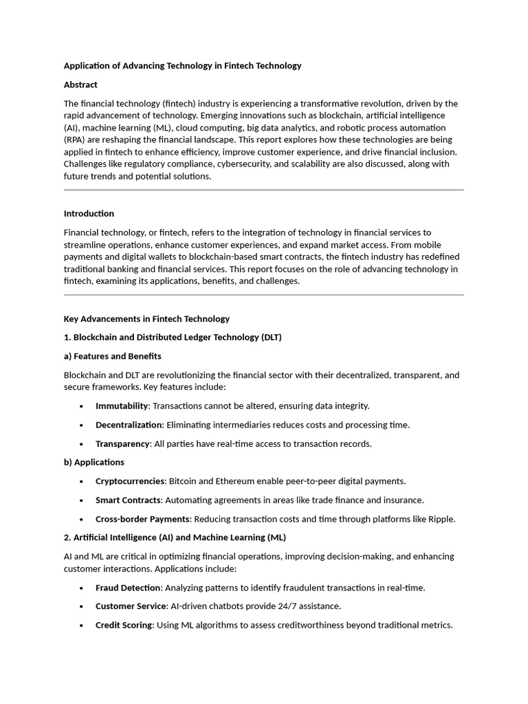 Application of Advancing Technology in Fintech Technology | PDF | Cloud ...
