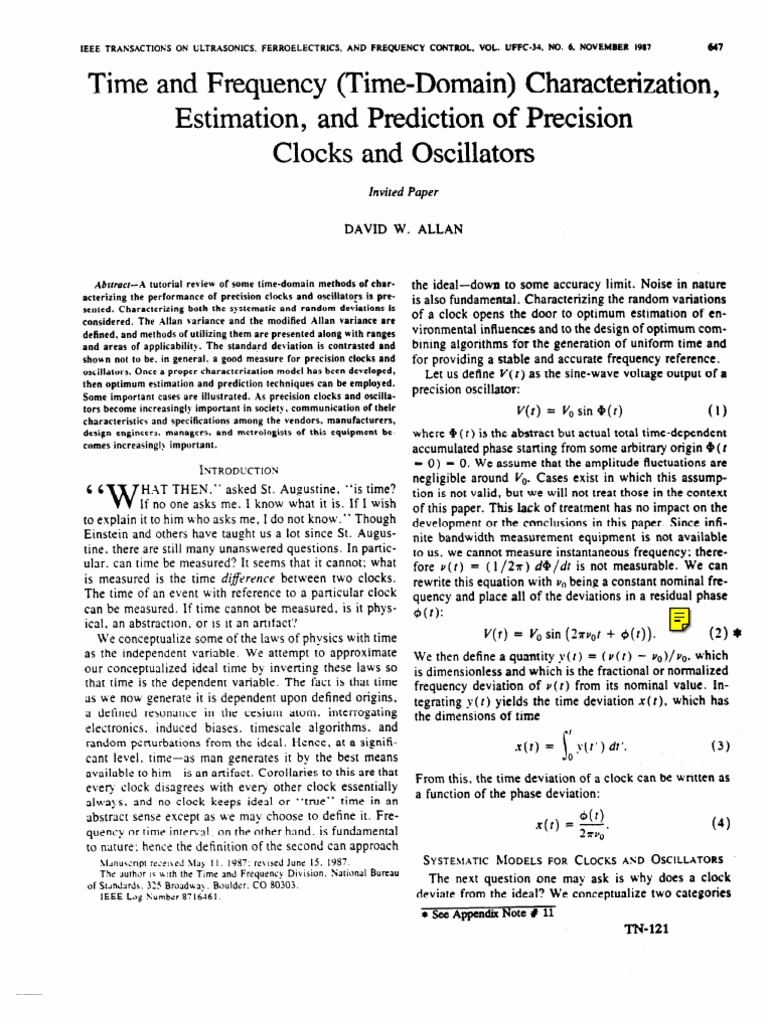 Time and Frequency (TimeDomain) Characterization, Estimation, and Prediction of Precision