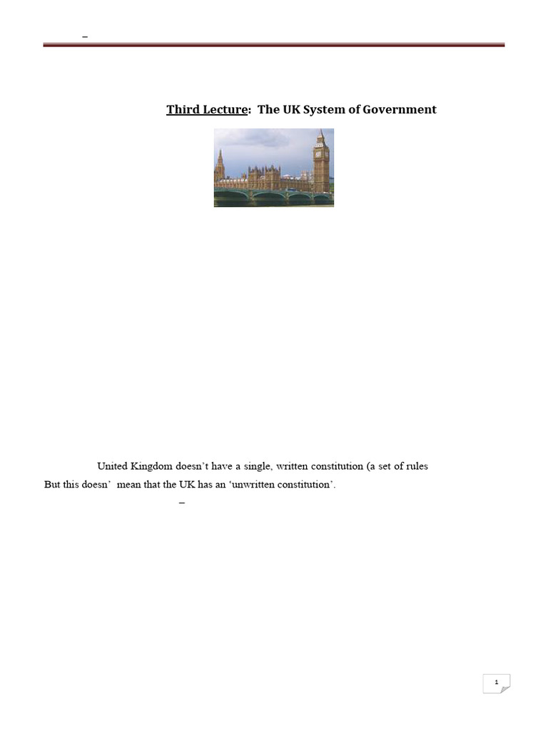 Third Lecture - The UK System of Government | PDF | House Of Commons Of ...