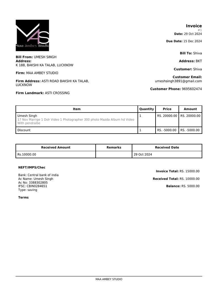 Invoice for Photography Services | PDF