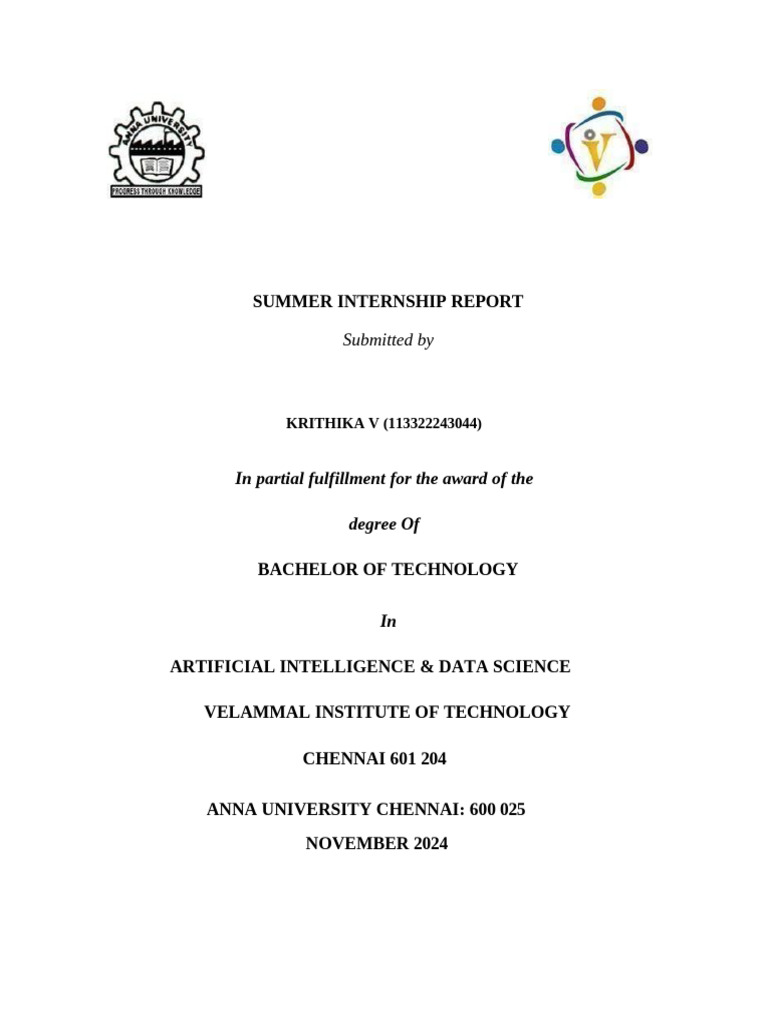 Krithika (113322243044) - INTERNSHIP REPORT | PDF | Databases | Python ...