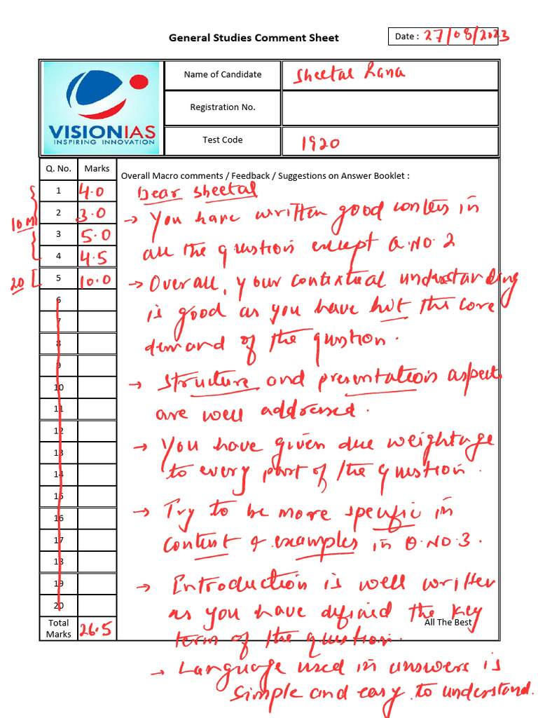 General Studies Comment Sheet: Date | PDF