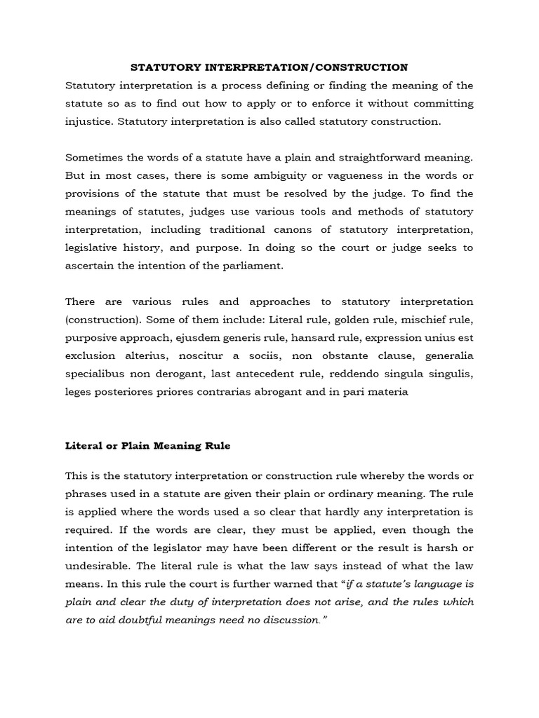 Statutory Interpretation 1 | PDF | Statutory Interpretation | Statutory Law