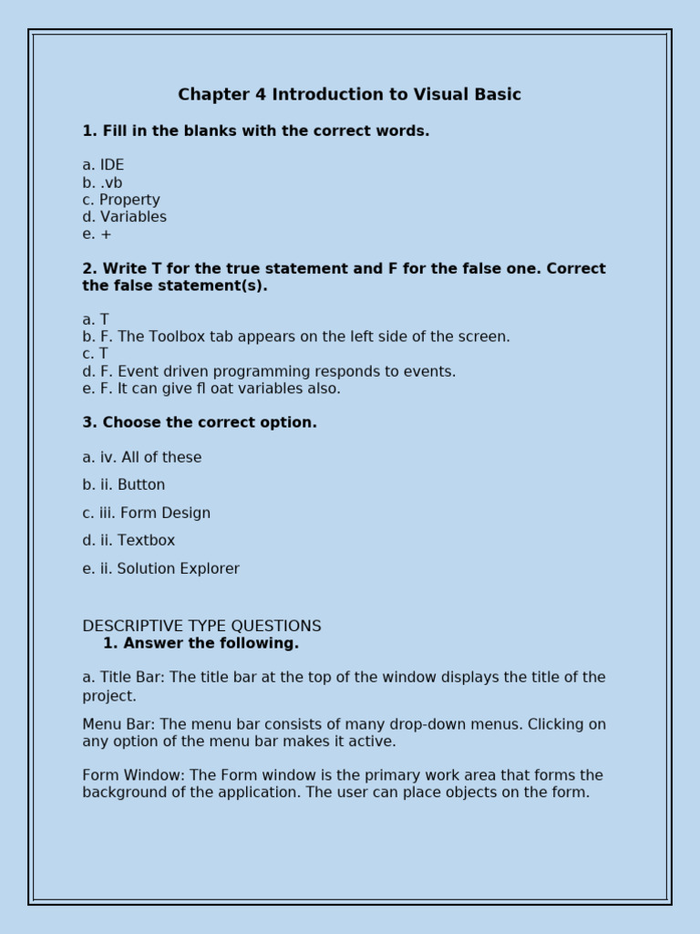 Visual Basic Chapter 4 Overview | PDF | Window (Computing) | Menu ...