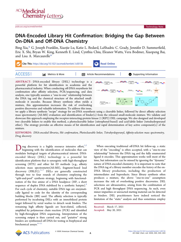 DNA-Encoded Library Hit Confirmation -- Bridging the Gap Between On-DNA ...