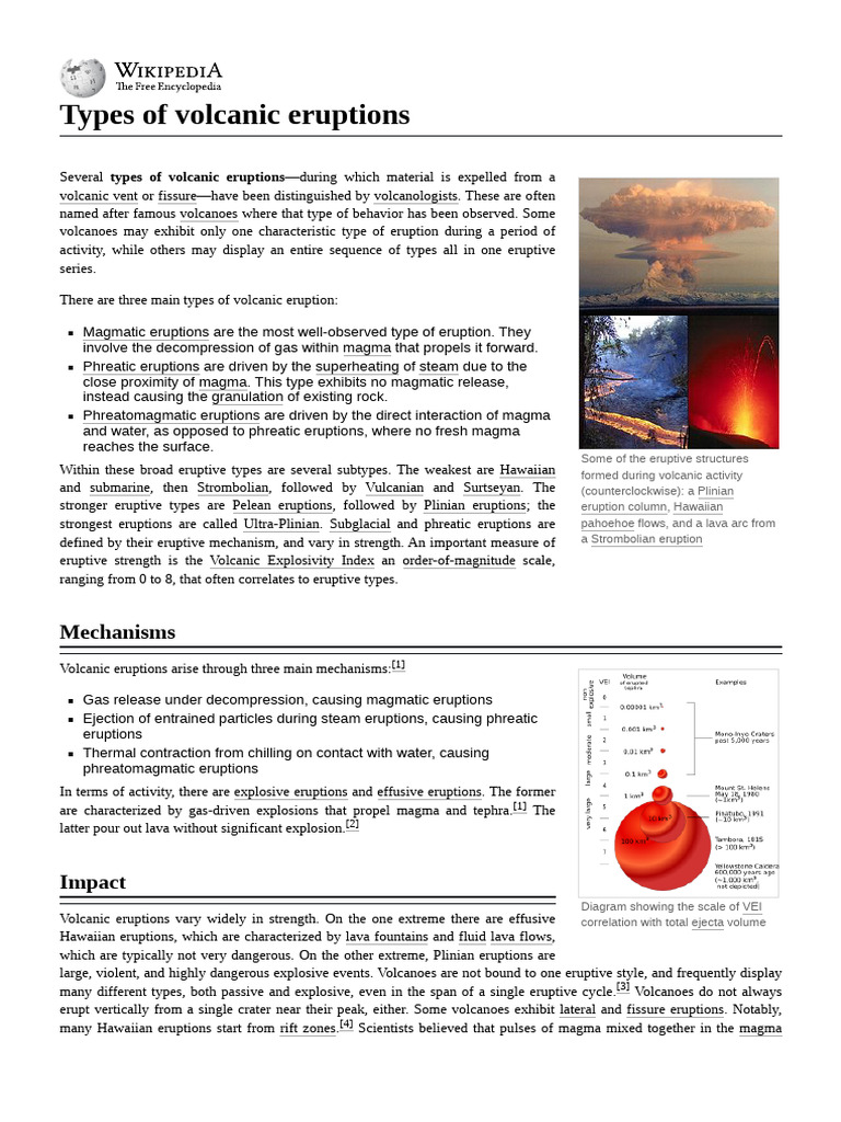 Types of Volcanic Eruptions Explained | PDF | Types Of Volcanic ...