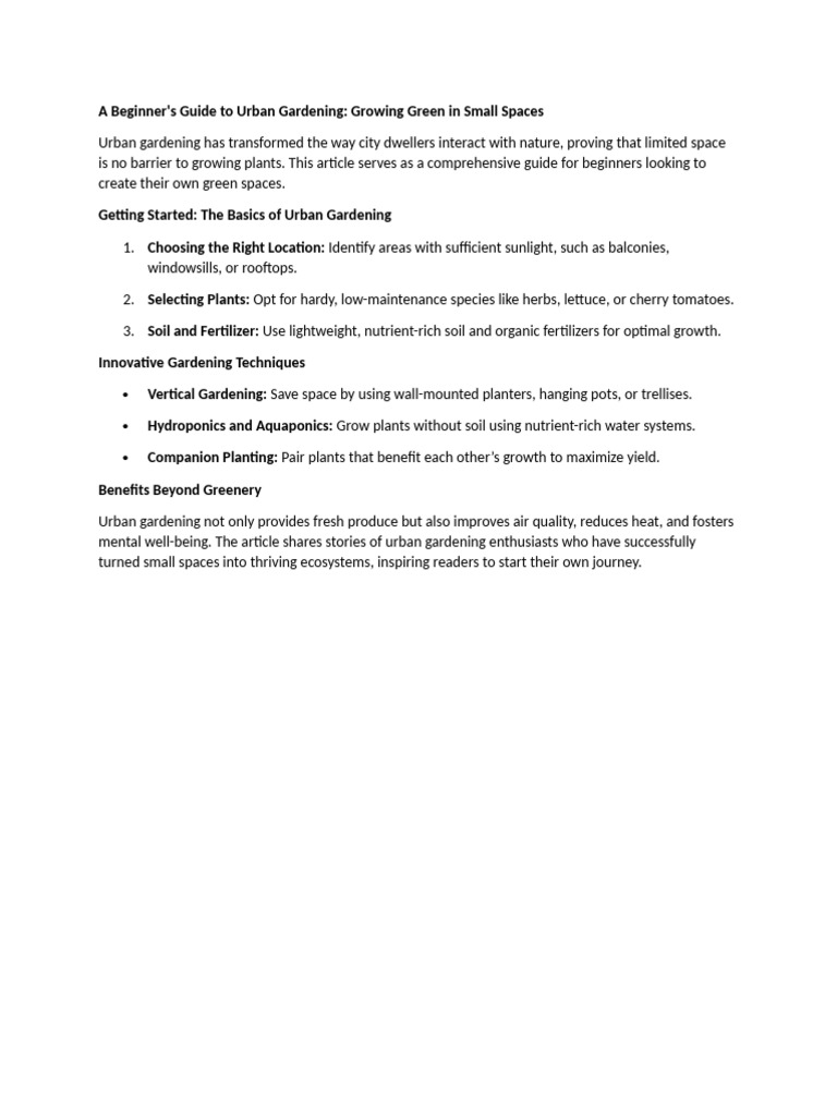 Urban Gardening Guide for Beginners | PDF