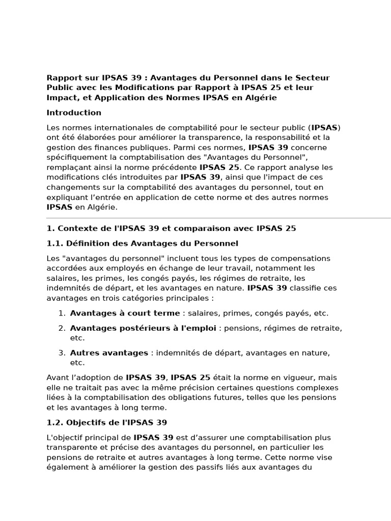 Rapport sur IPSAS 39 | PDF | Retraite | Comptabilité