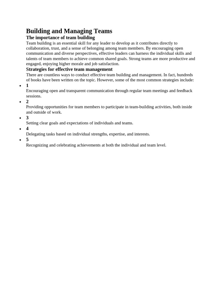 Building and Managing Teams | PDF | Goal | Leadership