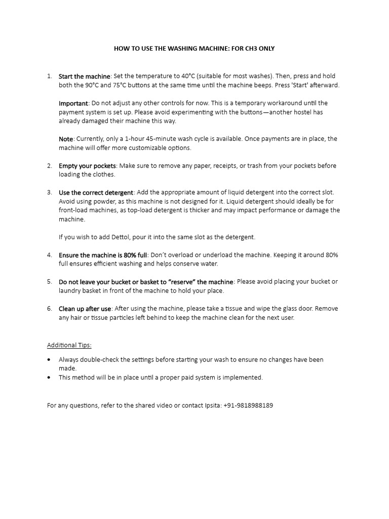 Washing Machine Instructions | PDF