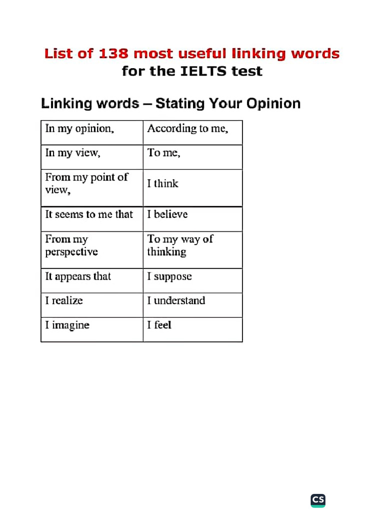 List of 138 Most Useful Linking Words For The IELTS Test | PDF