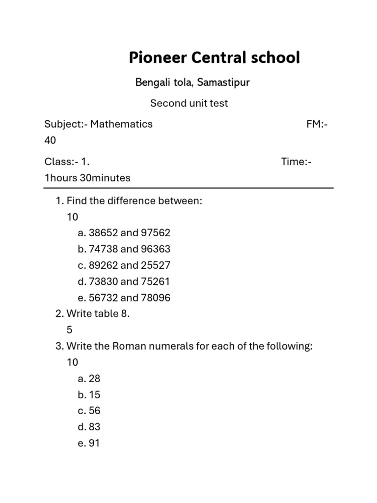 Class 1 Mathamatics Pdf