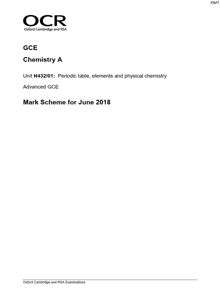 June 2018 A Level Chemistry Mark Scheme PDF Chemical Bond