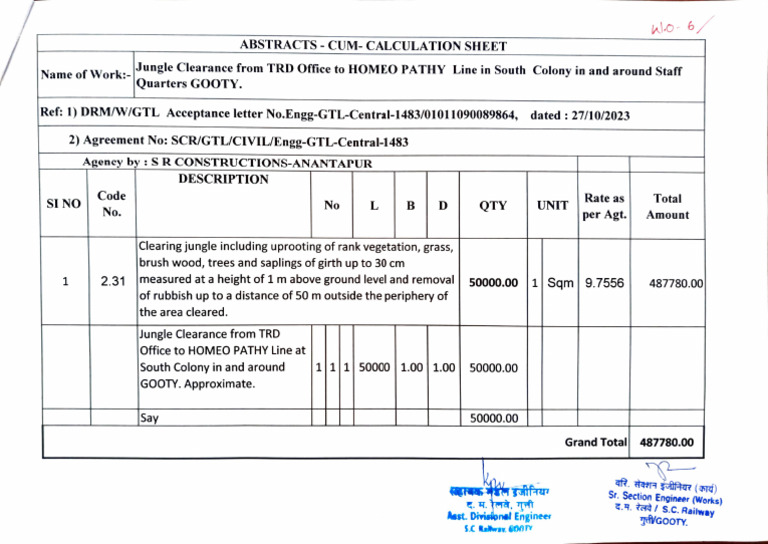 Jungle Clearance Calculation Sheet | PDF