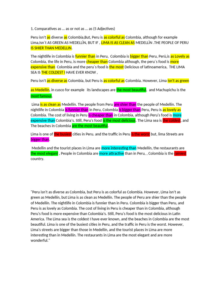 Speaking One A2 Pdf Cost Of Living Peru