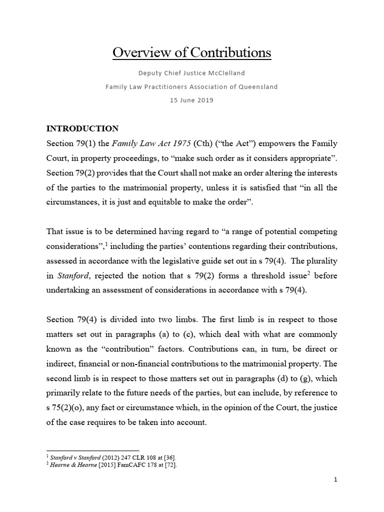 Family Law Contributions Overview | PDF | Evidence (Law) | Marriage