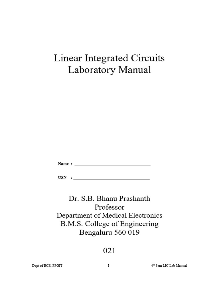 4th Sem LIC Lab Manual for ECE | PDF | Operational Amplifier | Amplifier