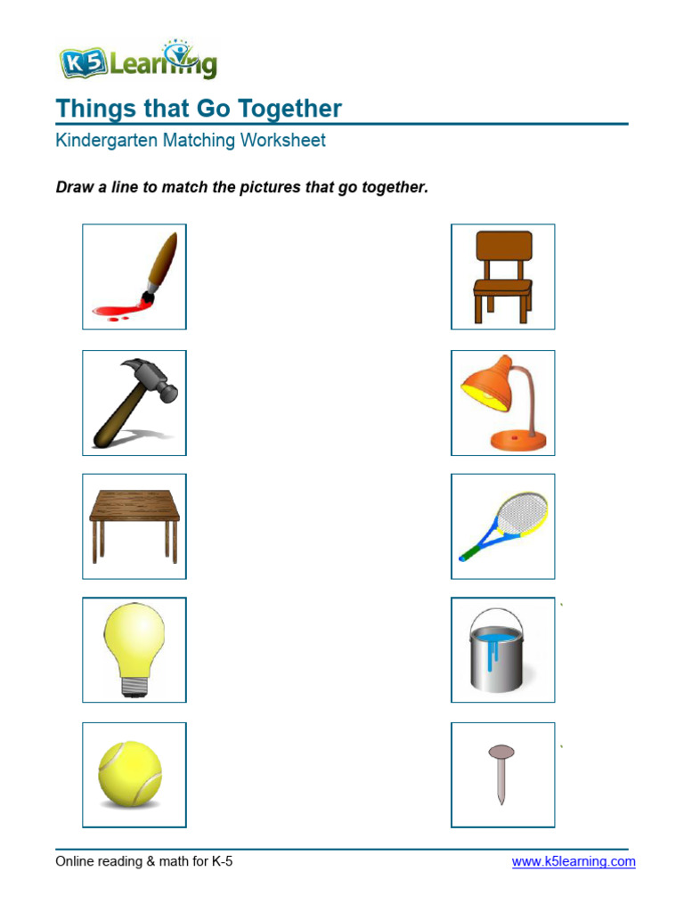 Kindergarten Matching Worksheet | PDF