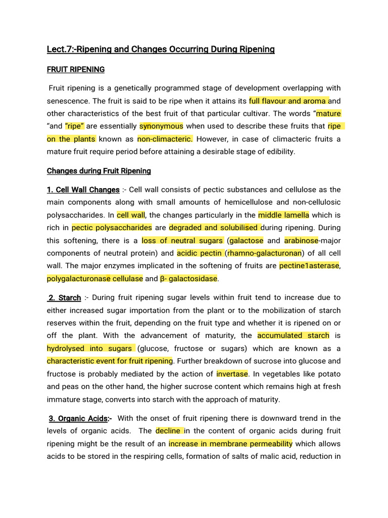 Lect.7 Ripening and Changes Occuring Dur - Ripening | PDF