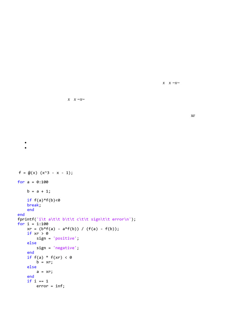 False Position Method in MATLAB | PDF