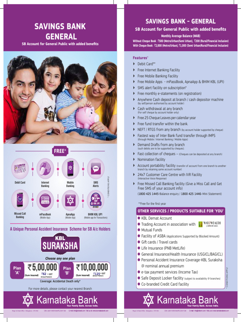 KBL Savings Bank Account Benefits | PDF | Banks | Cheque