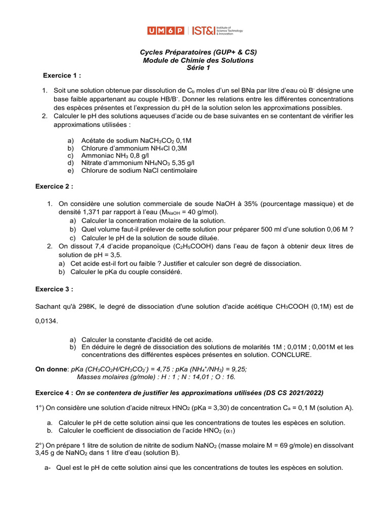 Masse Molaire et pH des Solutions | PDF | Ph | Hydroxyde de sodium