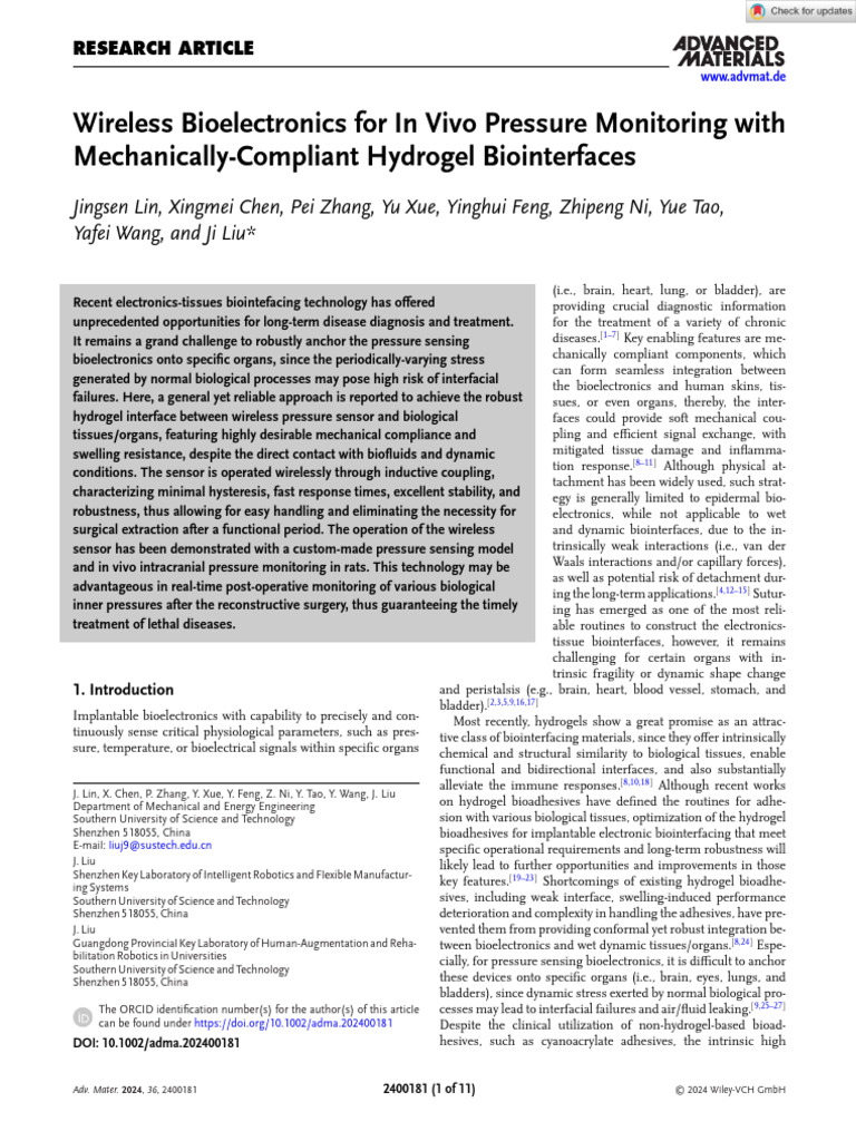2024 - Advanced Materials - Lin - Wireless Bioelectronics For in Vivo ...