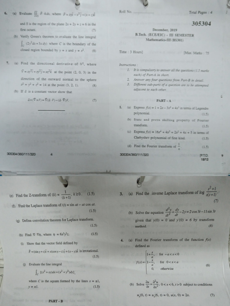Mathematics 2019 3rd Sem | PDF | Laplace Transform | Fourier Transform